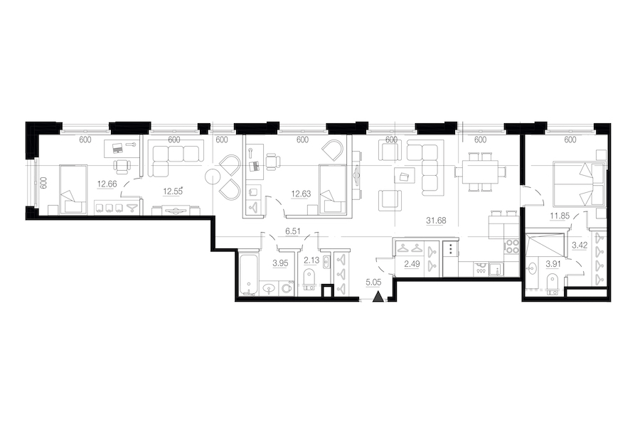 3-комнатная квартира 108.83 м², 7/9 эт., ЖК «LEGENDA Малоохтинский 68»
